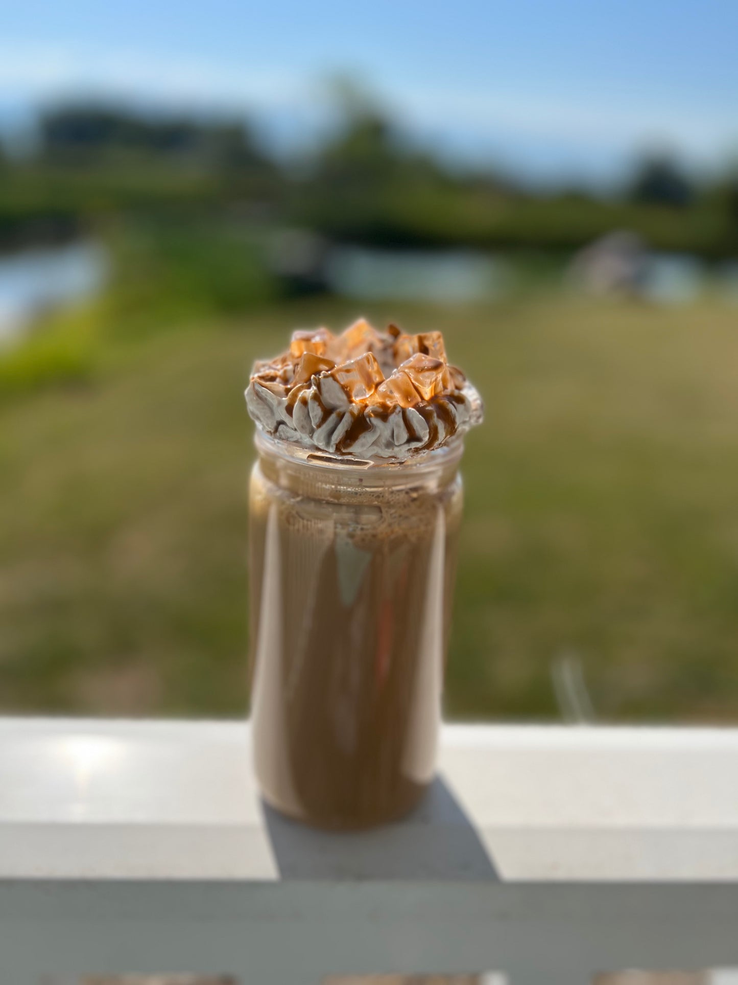 Iced Coffee W/Whipped Top, Caramel Drizzle & Ice Cubes
