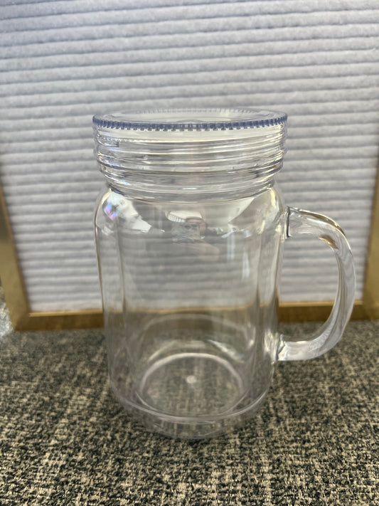 20oz Clear Mason Jar Cup With Handle, Clear Lid + Straw Included