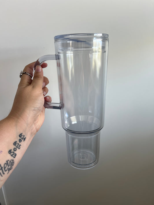 40oz Clear Tumbler With Handle, Includes Lid & Straw