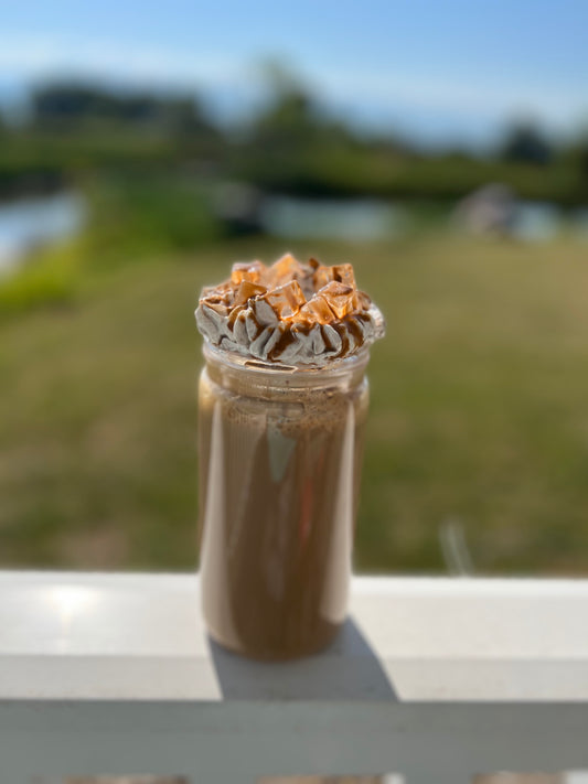 Iced Coffee W/Whipped Top, Caramel Drizzle & Ice Cubes
